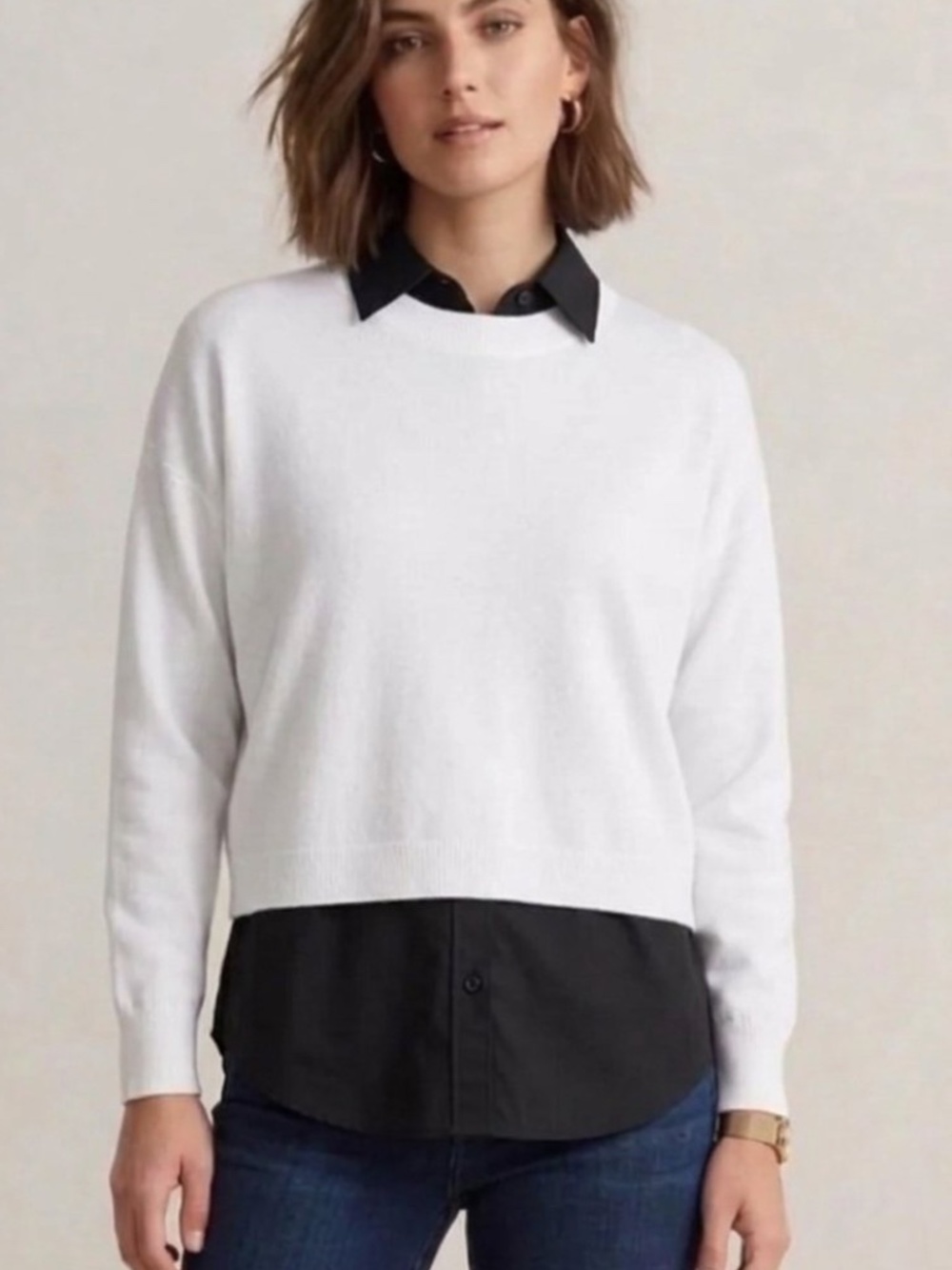 Brian Bailey Cropped Knit Burnt White Sweater - XL